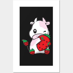 Cute Strawberry Cow Posters and Art